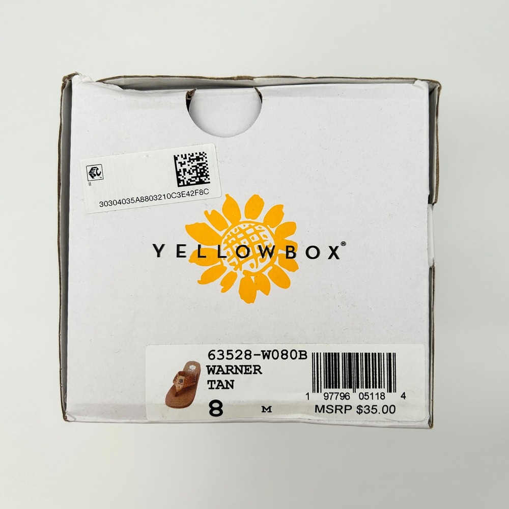 Womens Flip Flops Yellow Box Warner Size 8 Tan Faux Leather EVA Cushioned NEW - Picture 7 of 7